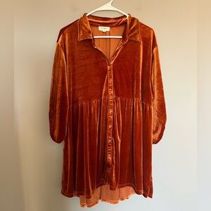 Umgee Maple Latte Velvet Tunic Dress